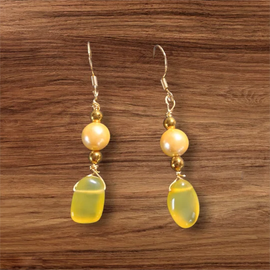 Golden Opal, Pearl and Hematite earrings