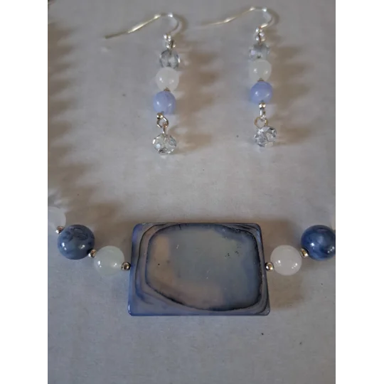 Mother of Pearl, White Jade and Agate with Crystals set