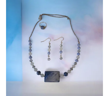 Mother of Pearl, White Jade and Agate with Crystals set