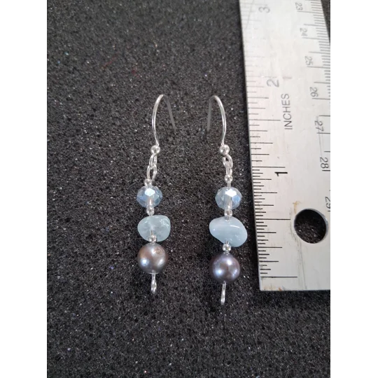 Aquamarine, Peacock Pearl and Crystal earrings