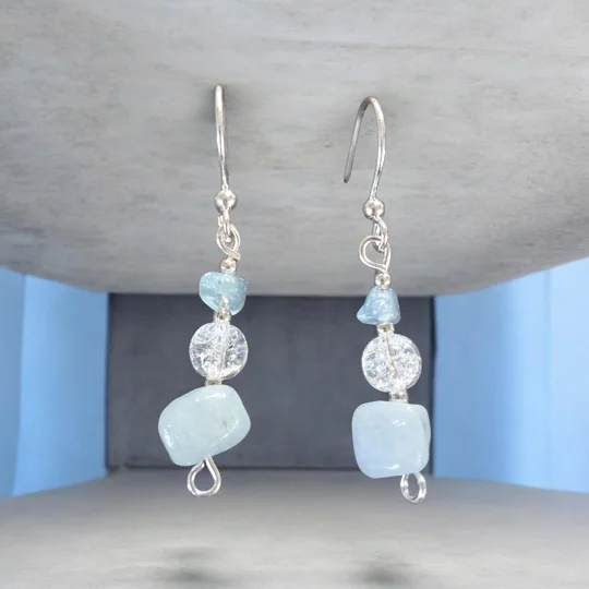 Aquamarine and Crackle Quartz earrings