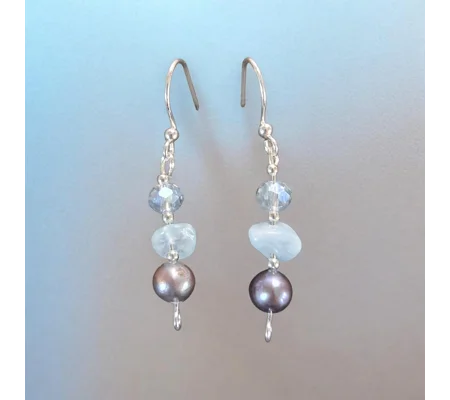 Aquamarine, Peacock Pearl and Crystal earrings