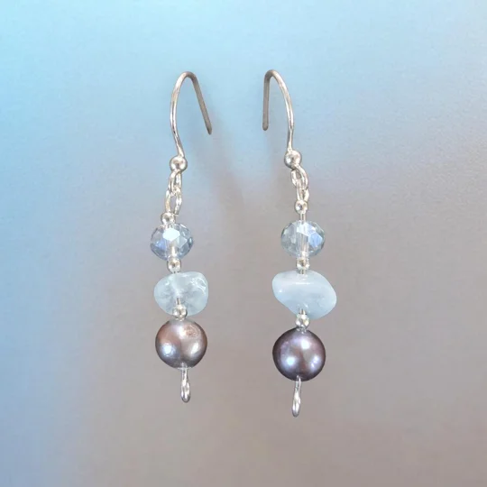 Aquamarine, Peacock Pearl and Crystal earrings