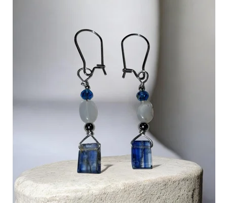 Kyanite and Silver Moonstone earrings