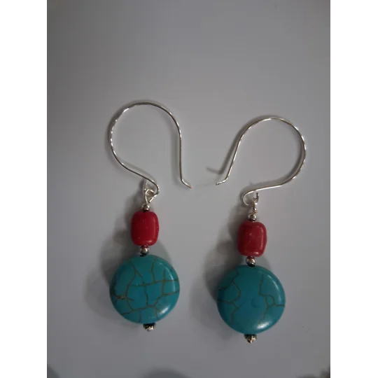 Native American inspired Magnesite Necklace set 18" Silvertone