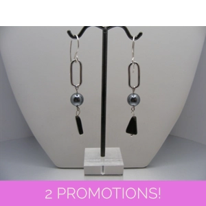 MOP Peacock Pearl and Obsidian Earrings