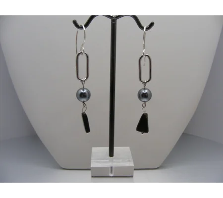 MOP Peacock Pearl and Obsidian Earrings
