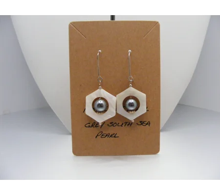 MOP Hexagon and Shell Pearl earrings