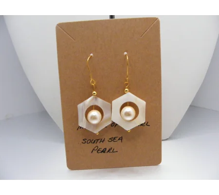 MOP Hexagon and Ivory Shell Pearl Earrings