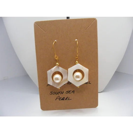 MOP Hexagon and Ivory Shell Pearl Earrings