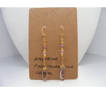 Ametrine, Tourmaline and Crystal Earrings