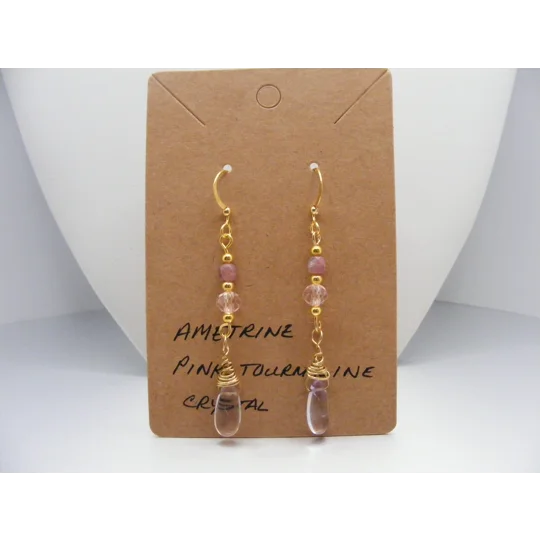 Ametrine, Tourmaline and Crystal Earrings