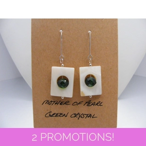 MOP Rectangle and Crystal earrings - Green