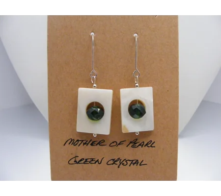MOP Rectangle and Crystal earrings - Green