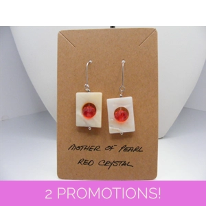 MOP Rectangle and Crystal Earrings - Red