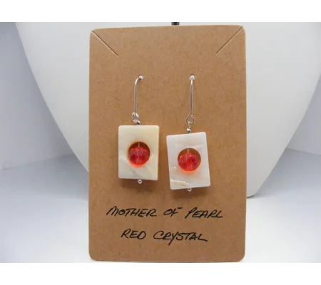 MOP Rectangle and Crystal Earrings - Red