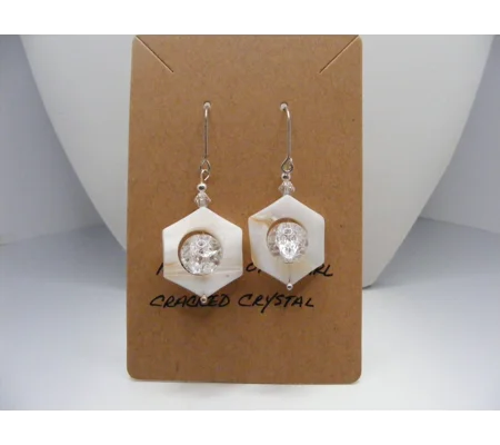 MOP Hexagon and Cracked Crystal earrings