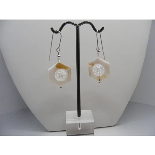 MOP Hexagon and Cracked Crystal earrings