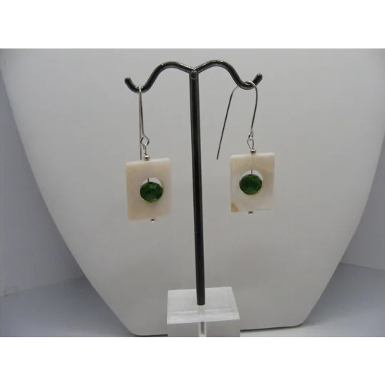 MOP Rectangle and Crystal earrings - Green