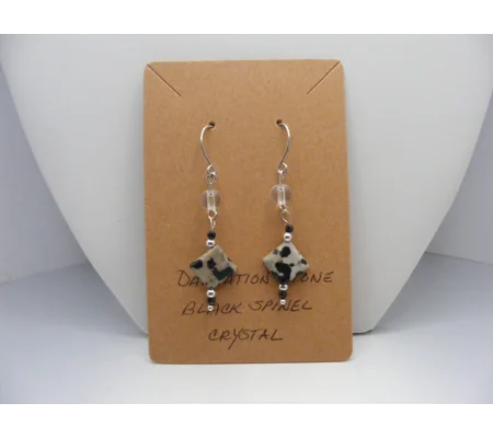 Dalmation Stone and Black Spinel Earrings