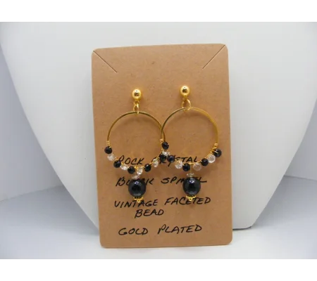 Black Spinel, Rock Crystal and Vintage Bead earrings