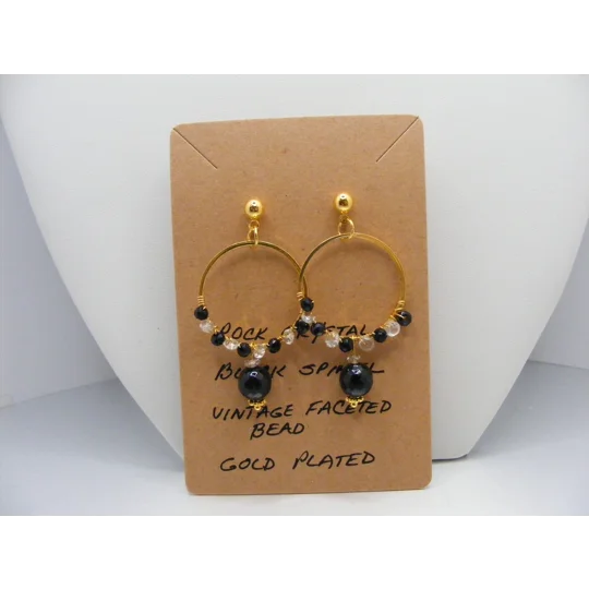 Black Spinel, Rock Crystal and Vintage Bead earrings