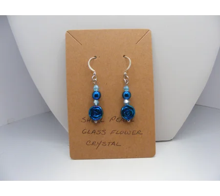 Shell Pearl and Glass Flower earrings