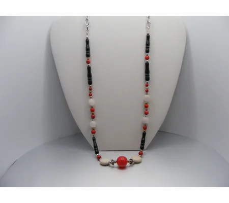 Agate, Coral, Onyx and River Stone Necklace