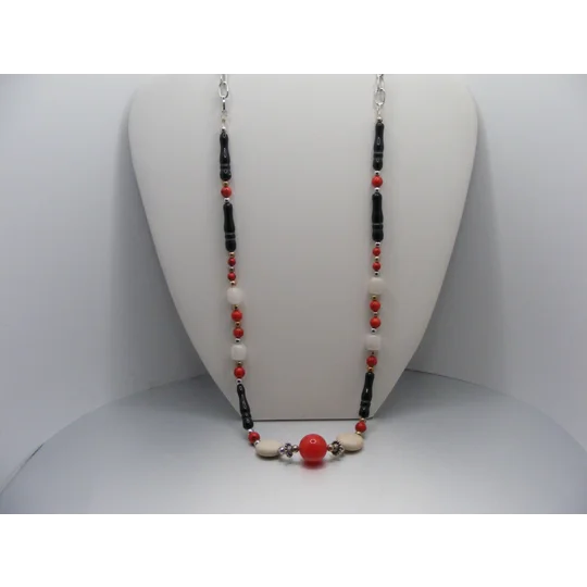 Agate, Coral, Onyx and River Stone Necklace