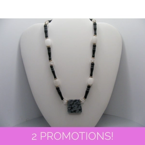 Snowflake Obsidian, Onyx and Crystal necklace