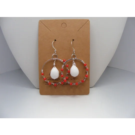 Coral and White Agate earrings