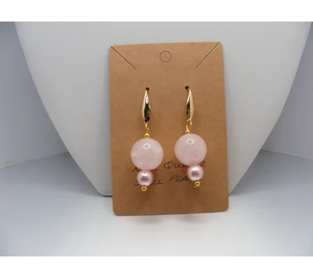 Rose Quartz and Shell Pearl earrings