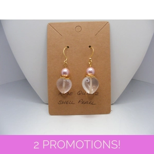 Rose Quartz Hearts and Shell Pearl earrings