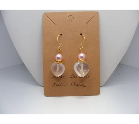 Rose Quartz Hearts and Shell Pearl earrings