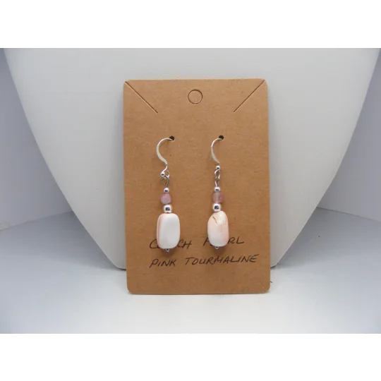 Conch Peals and Pink Tourmaline earrings