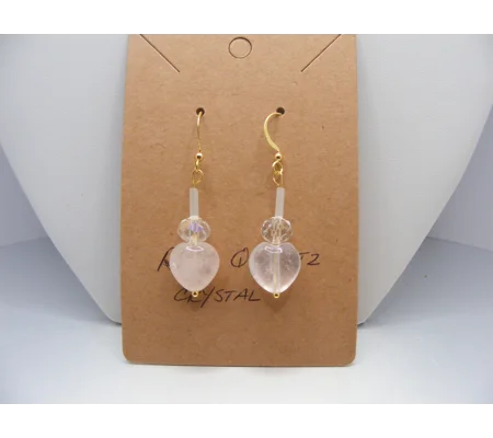 Rose Quartz Hearts with Crystal earrings
