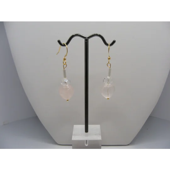 Rose Quartz Hearts with Crystal earrings