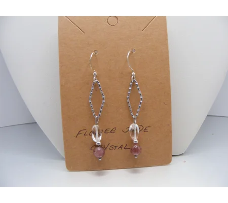 Flower Jade and Clear Quartz Crystal earrings
