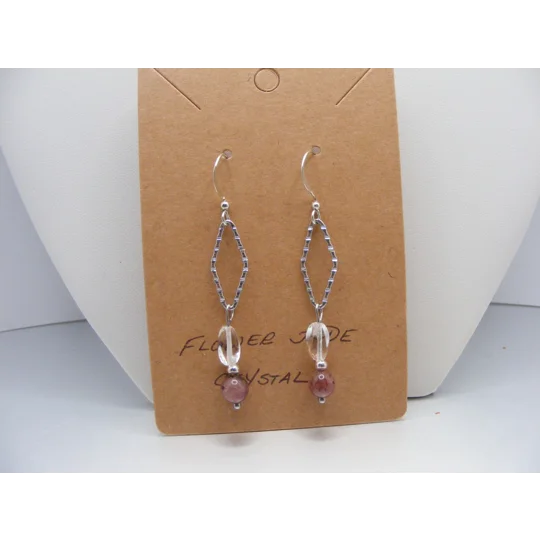 Flower Jade and Clear Quartz Crystal earrings