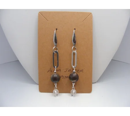 Black Plum Jasper and Crystal earrings
