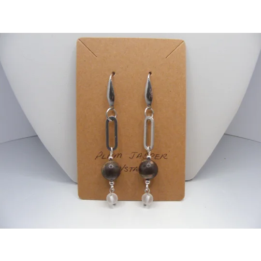 Black Plum Jasper and Crystal earrings