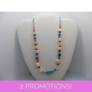 River Stone, Howlite and Coral necklace