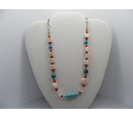 River Stone, Howlite and Coral necklace