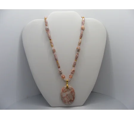 Red Vien Marble and Rose Quartz necklace