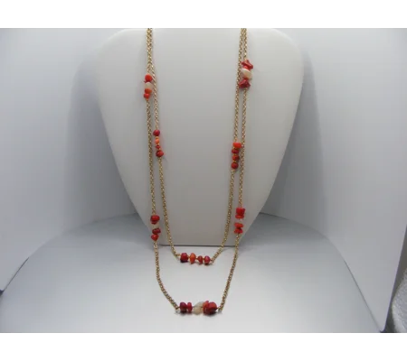 Coral and Calcite necklace and earring set