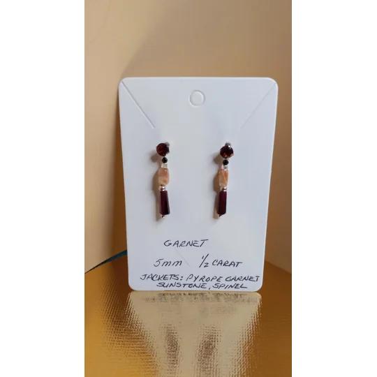 Pyrope Garnet, Sunstone and Black Spinel earring jackets