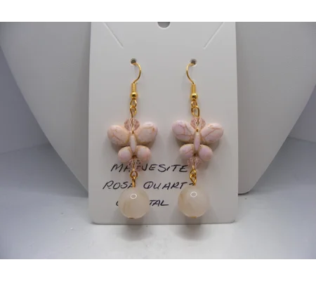 Magnesite Butterfly and Rose Quartz earrings