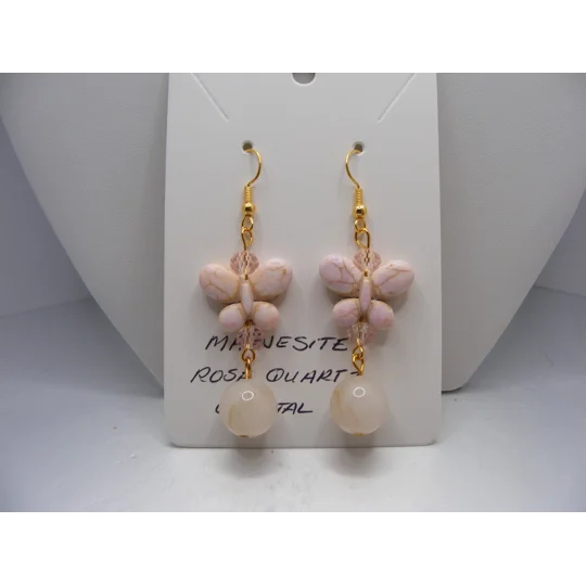 Magnesite Butterfly and Rose Quartz earrings