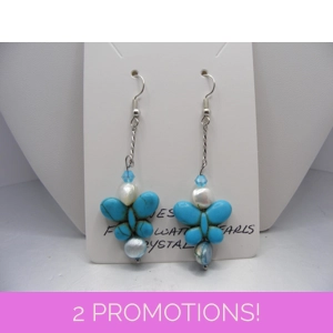 Magnesite Butterfly and Freshwater Pearl earrings