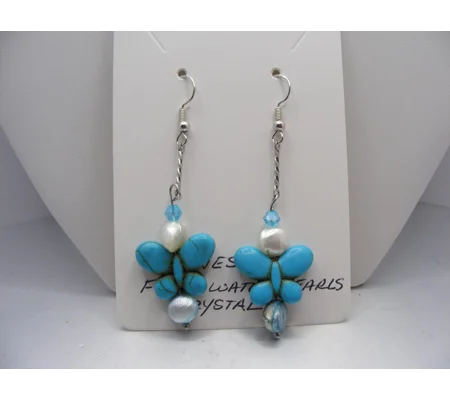 Magnesite Butterfly and Freshwater Pearl earrings